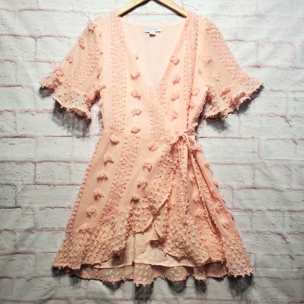 Favlux Blush Pink Swiss Dot Ruffle‎ Wrap Coquette Twee Dress Feminine Boho Small